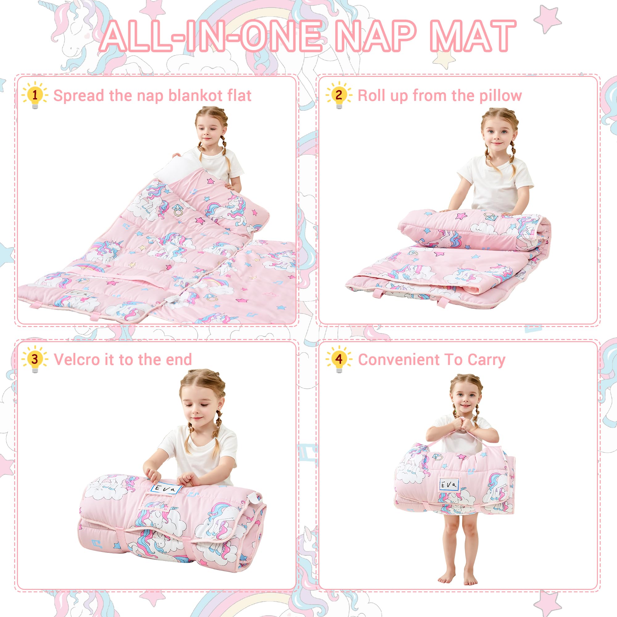 Lasoftan nap mat rolled design for easy travel and storage.
