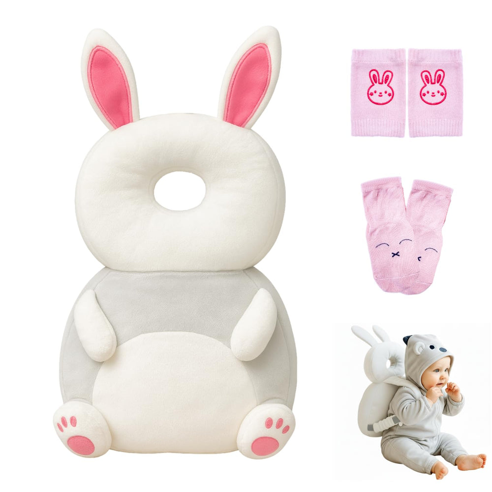 LaSognna baby head protector backpack provides head protection during crawling and early walking.