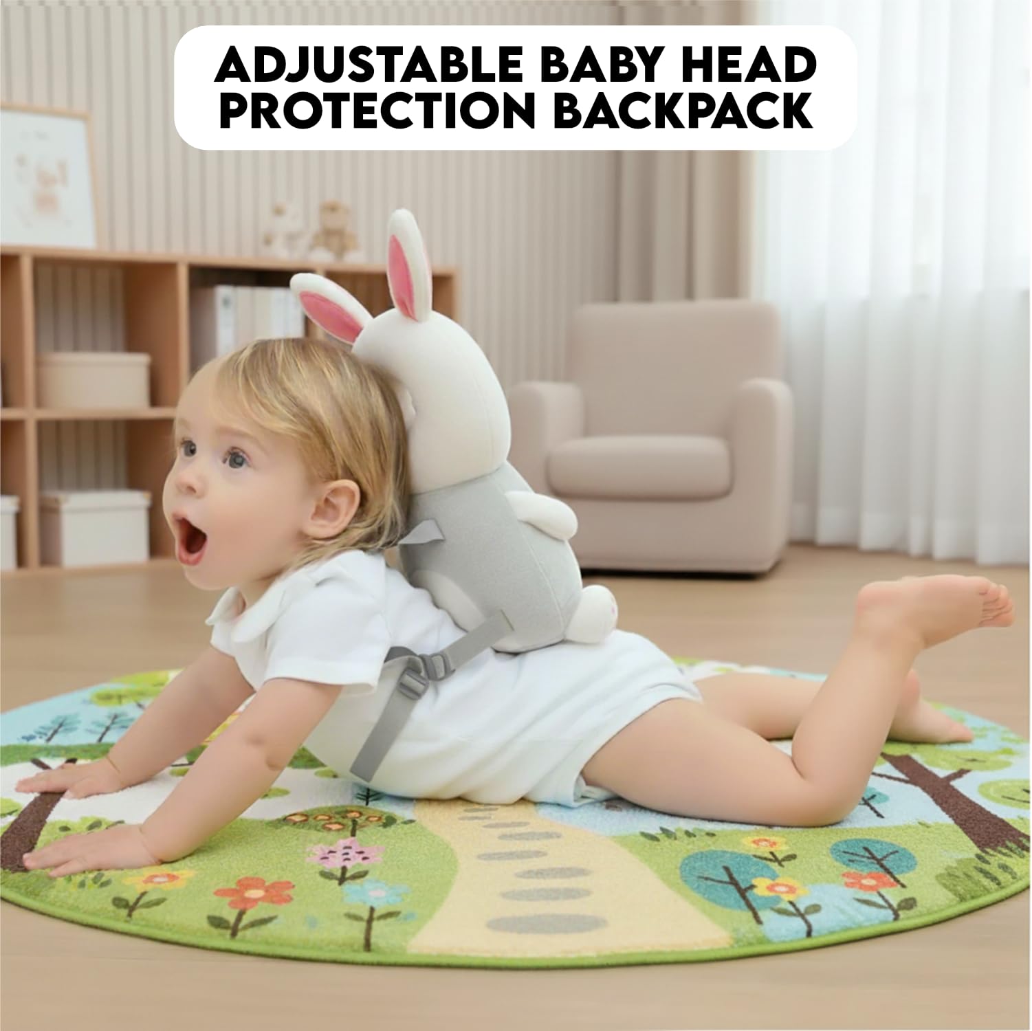 LaSognna baby wearing the backpack during play shows confident mobility.