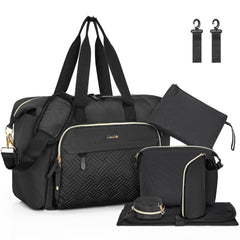 LASUK 7pcs diaper tote with open layout shows organized compartments for quick changes.