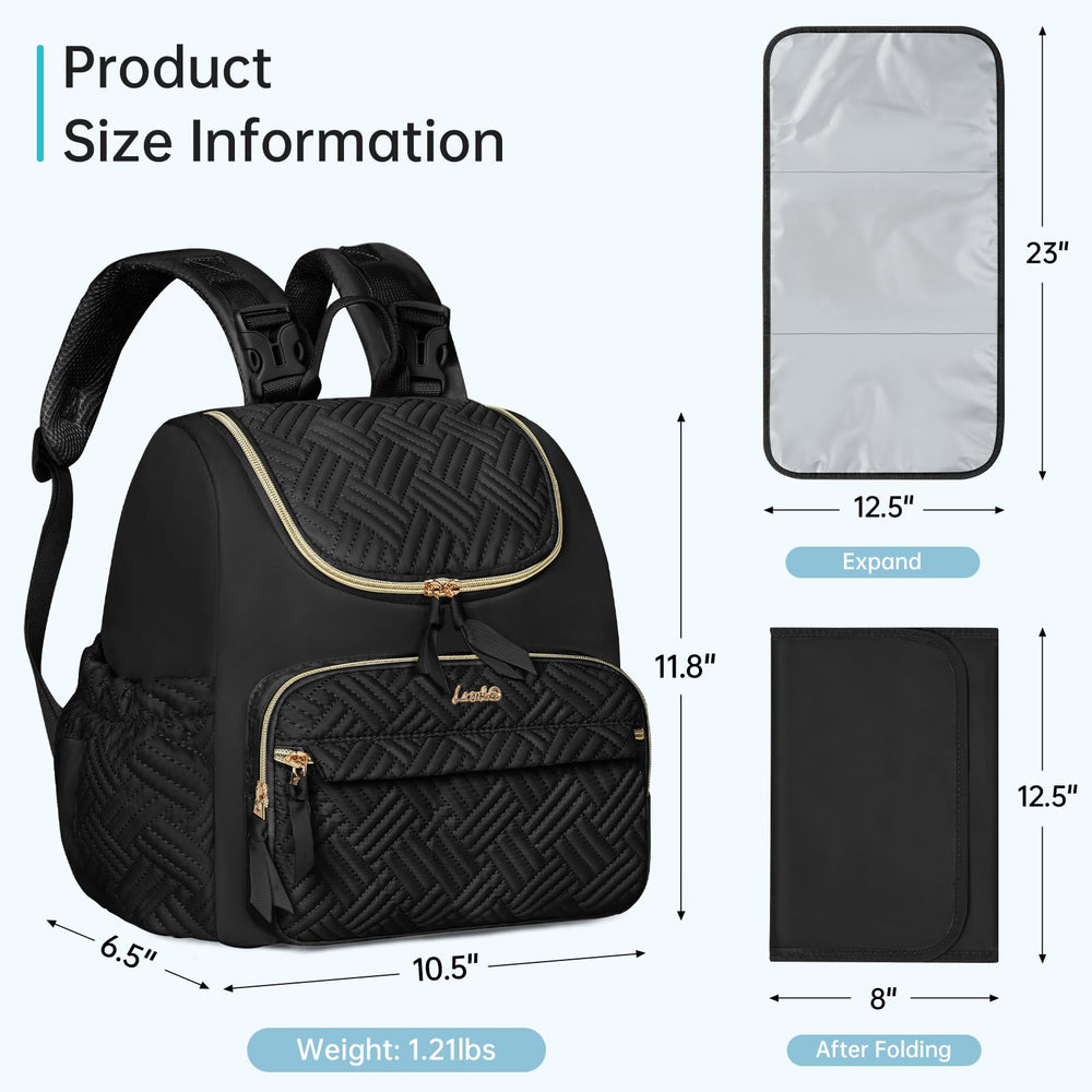 LASUK diaper backpack insulated pocket keeps bottles warm or cool during outings.