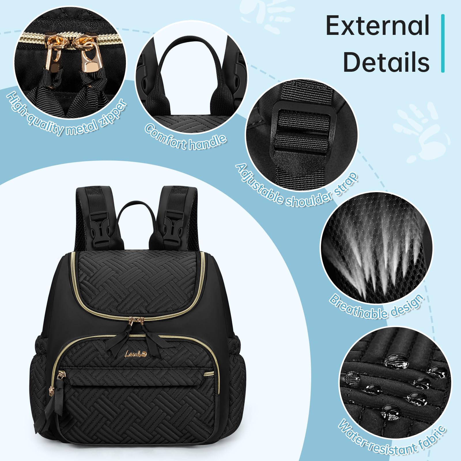 LASUK diaper backpack pacifier box keeps essentials clean and accessible.