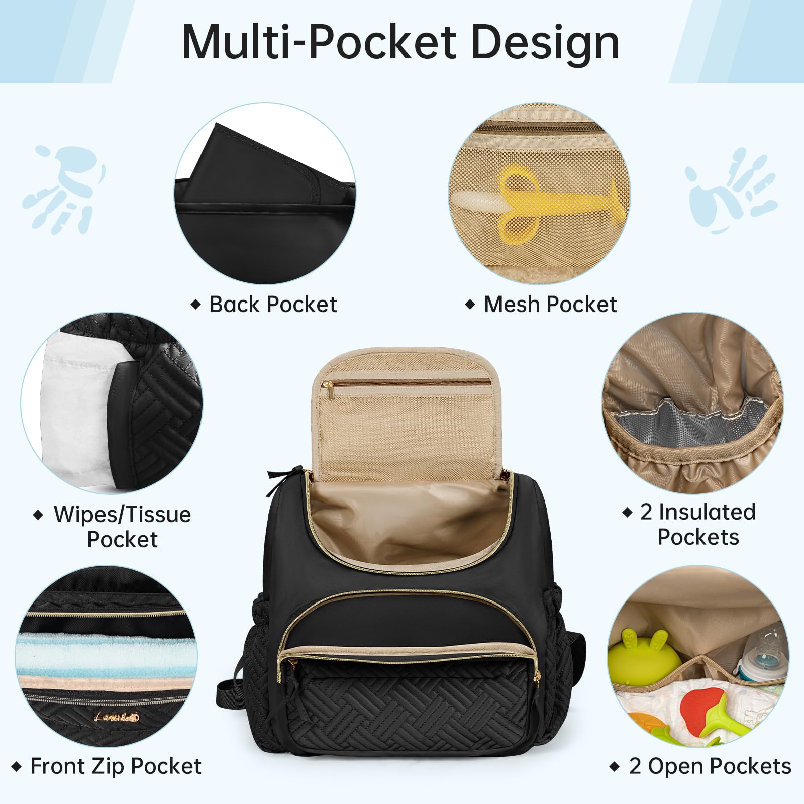 LASUK diaper backpack quilted design adds a stylish touch for modern parents.