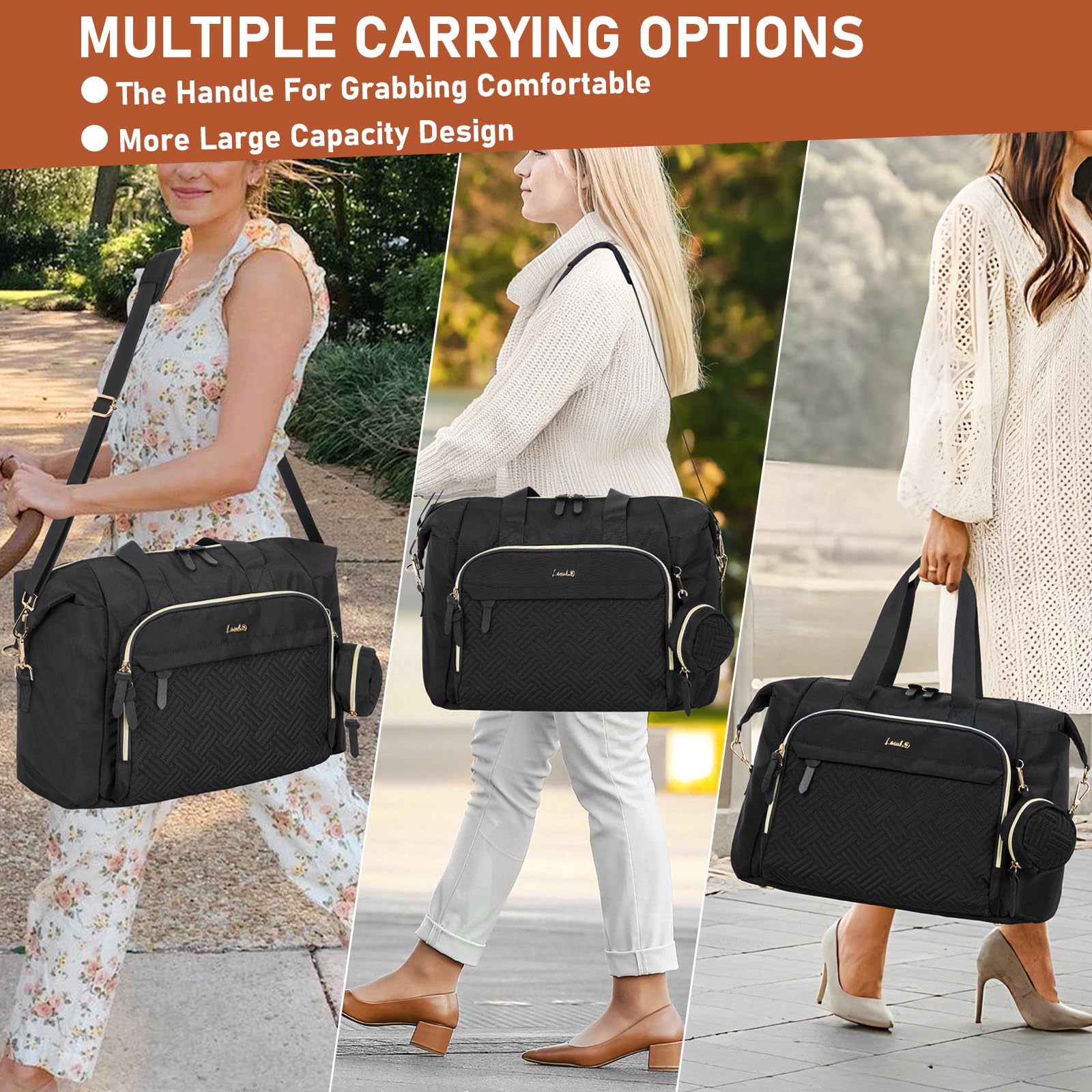 LASUK diaper tote black material shows durable waterproof fabric for everyday use.