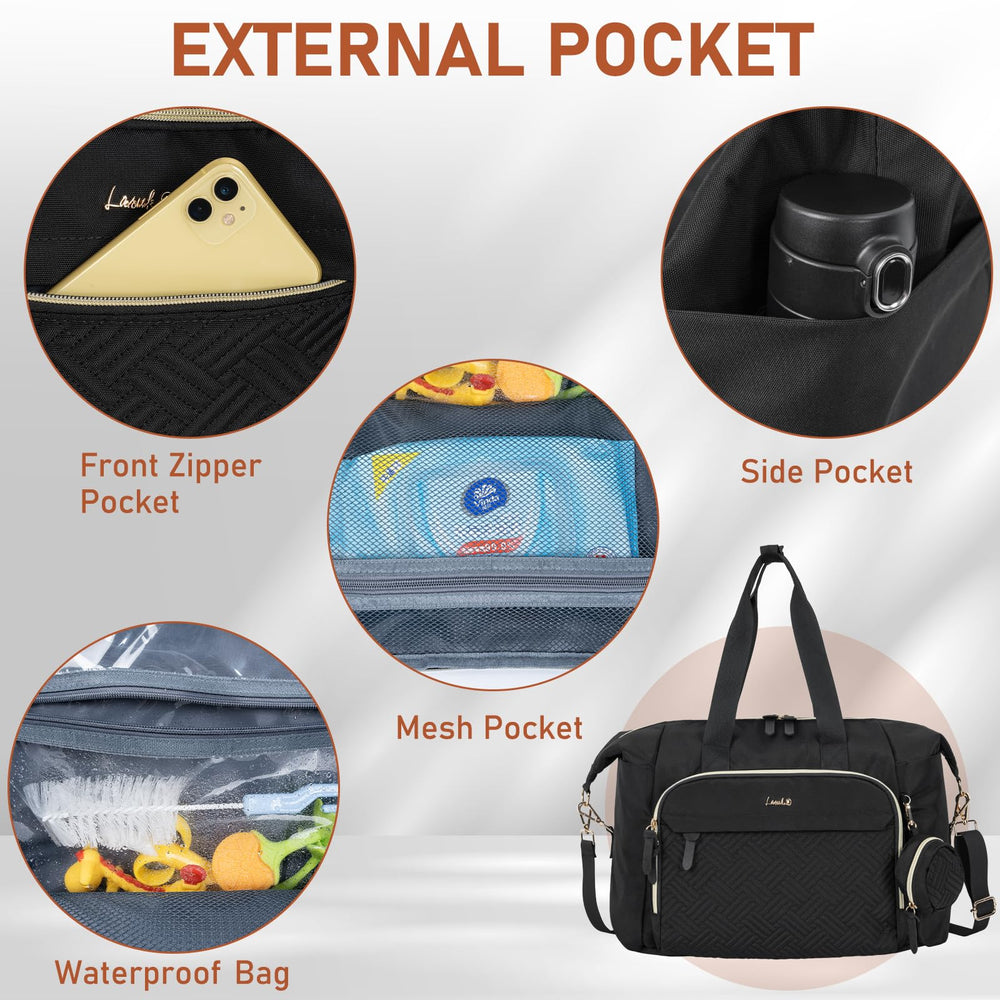 LASUK stroller straps attach the bag securely for hands-free outings.