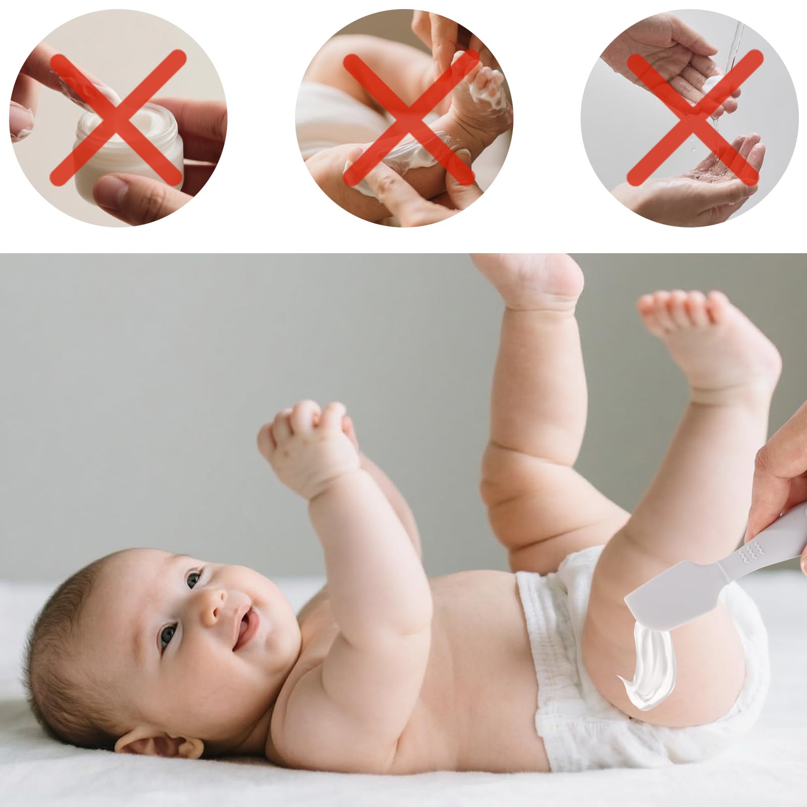 Lasuroa soft silicone diaper spatula gentle on baby's skin during cream application