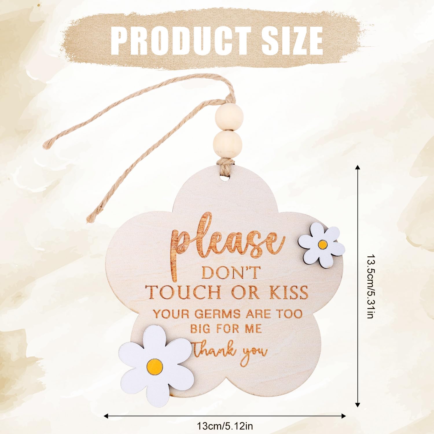 Lasuroa please do not touch baby sign wooden side bead rope showing hanging detail