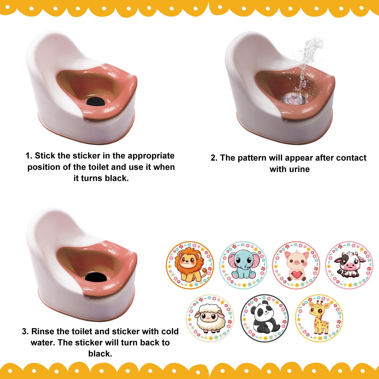 lasuroa potty stickers 7cm diameter visible on seat for training