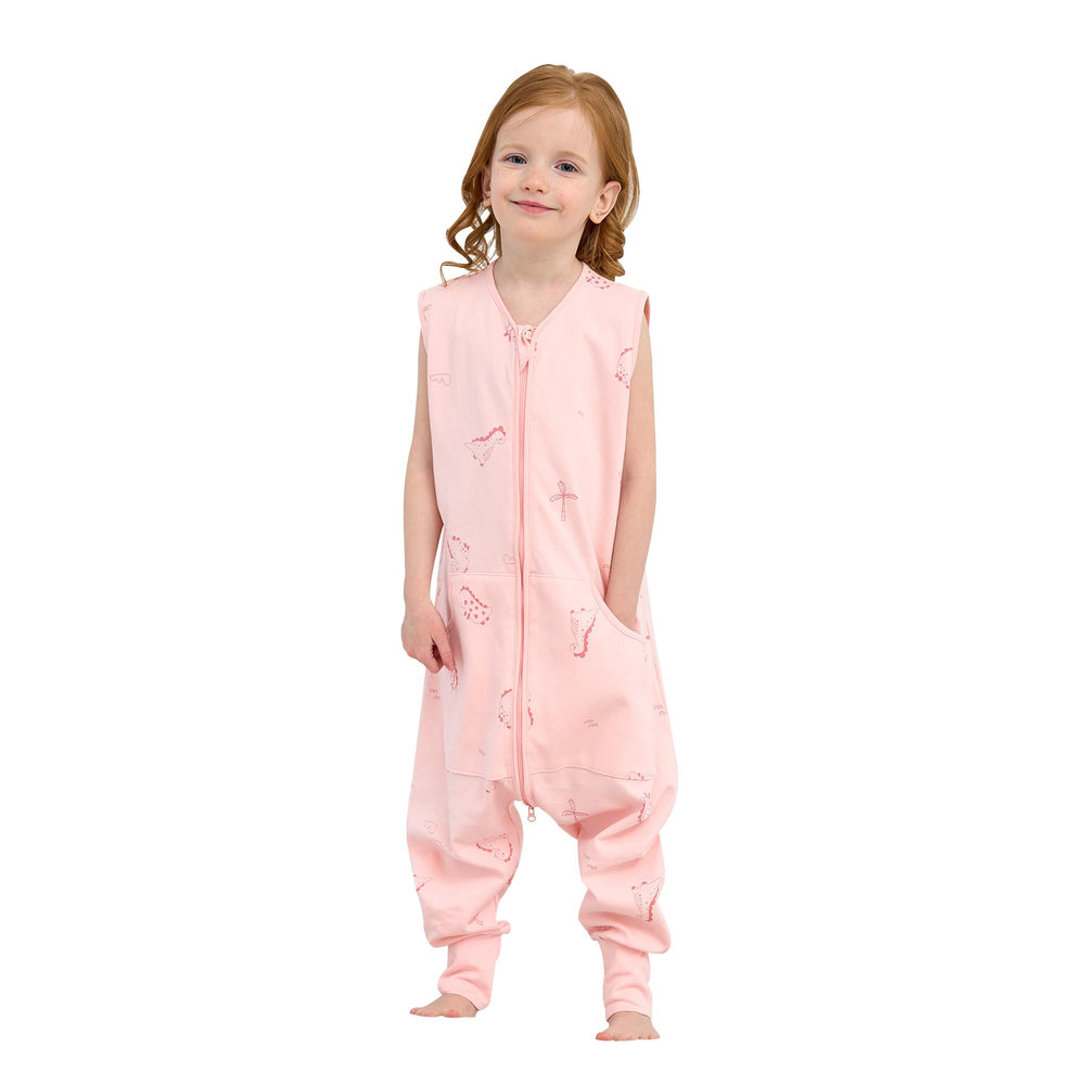 LAT LEE AND TOWN lat baby sleep sack pink dinosaur front view highlights breathable summer wear.