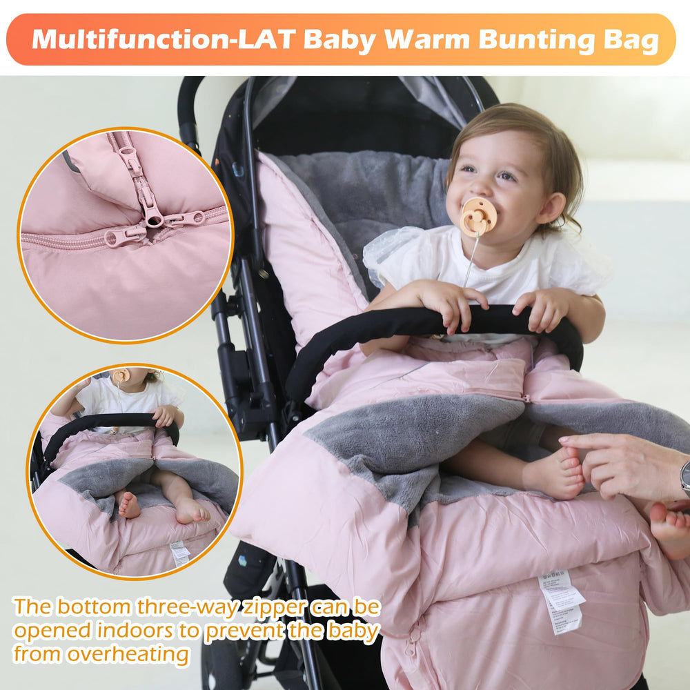 LAT Baby Warm Bunting Bag Basic Pink detachable hood and drawstring add snuggly warmth