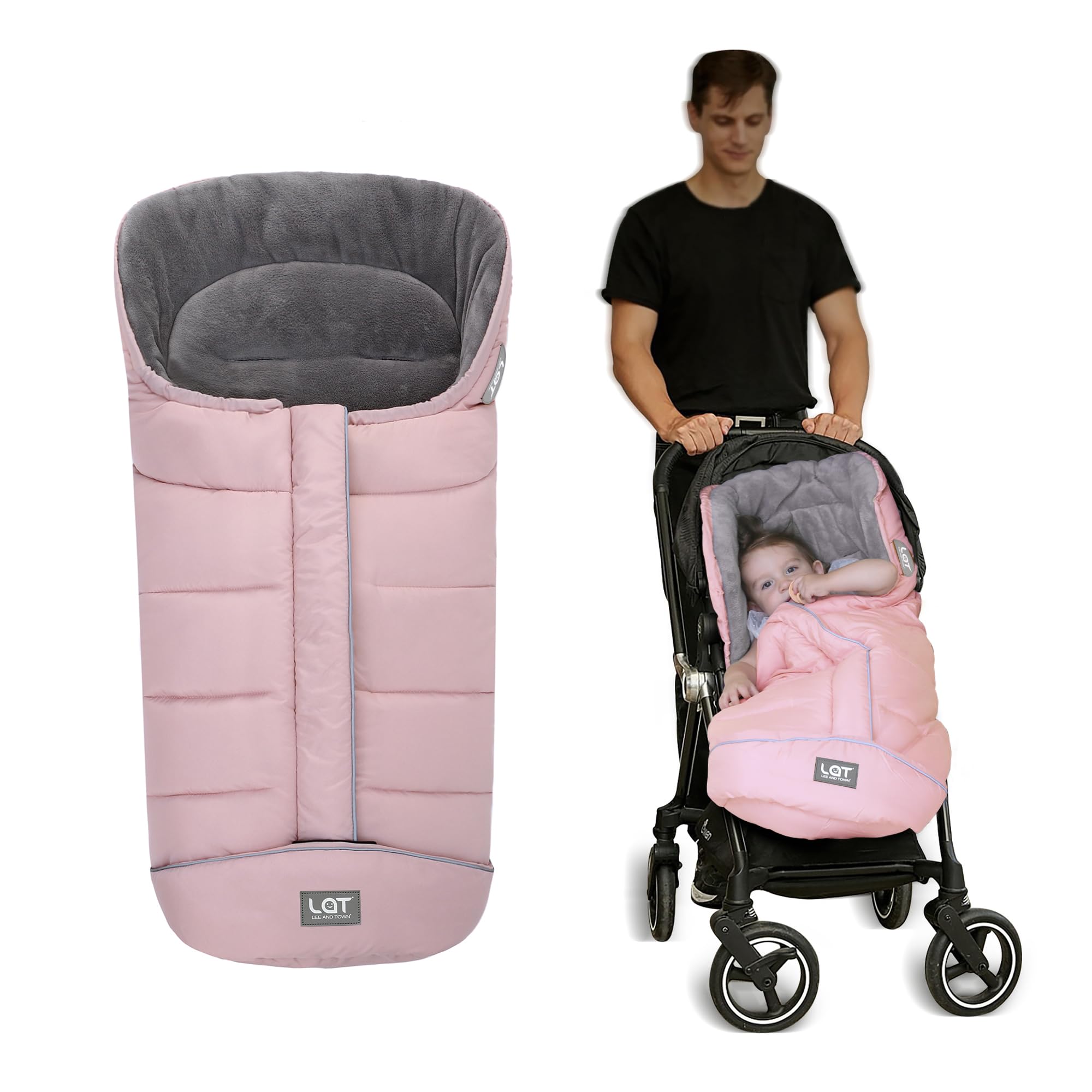 LAT Baby Warm Bunting Bag Basic Pink front view keeps baby cozy on chilly strolls