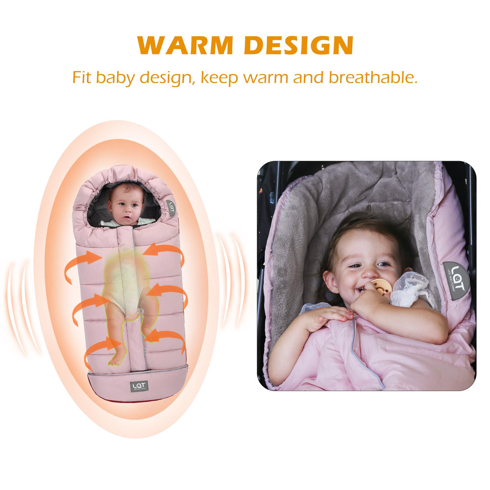 LAT Baby Warm Bunting Bag Basic Pink full-length zipper enables quick diaper changes