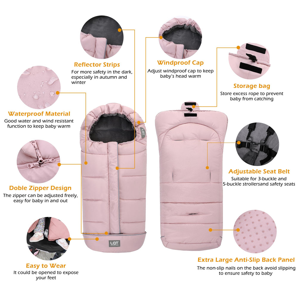 LAT Baby Warm Bunting Bag Basic Pink inner 3-layer warm material highlights insulation for cold weather outings
