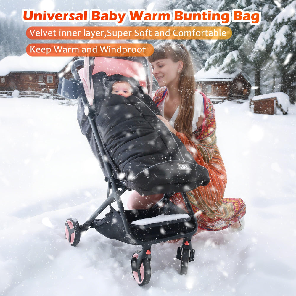 LAT Baby Warm Bunting Bag Basic Pink safety harness slots demonstrate secure seating on the go