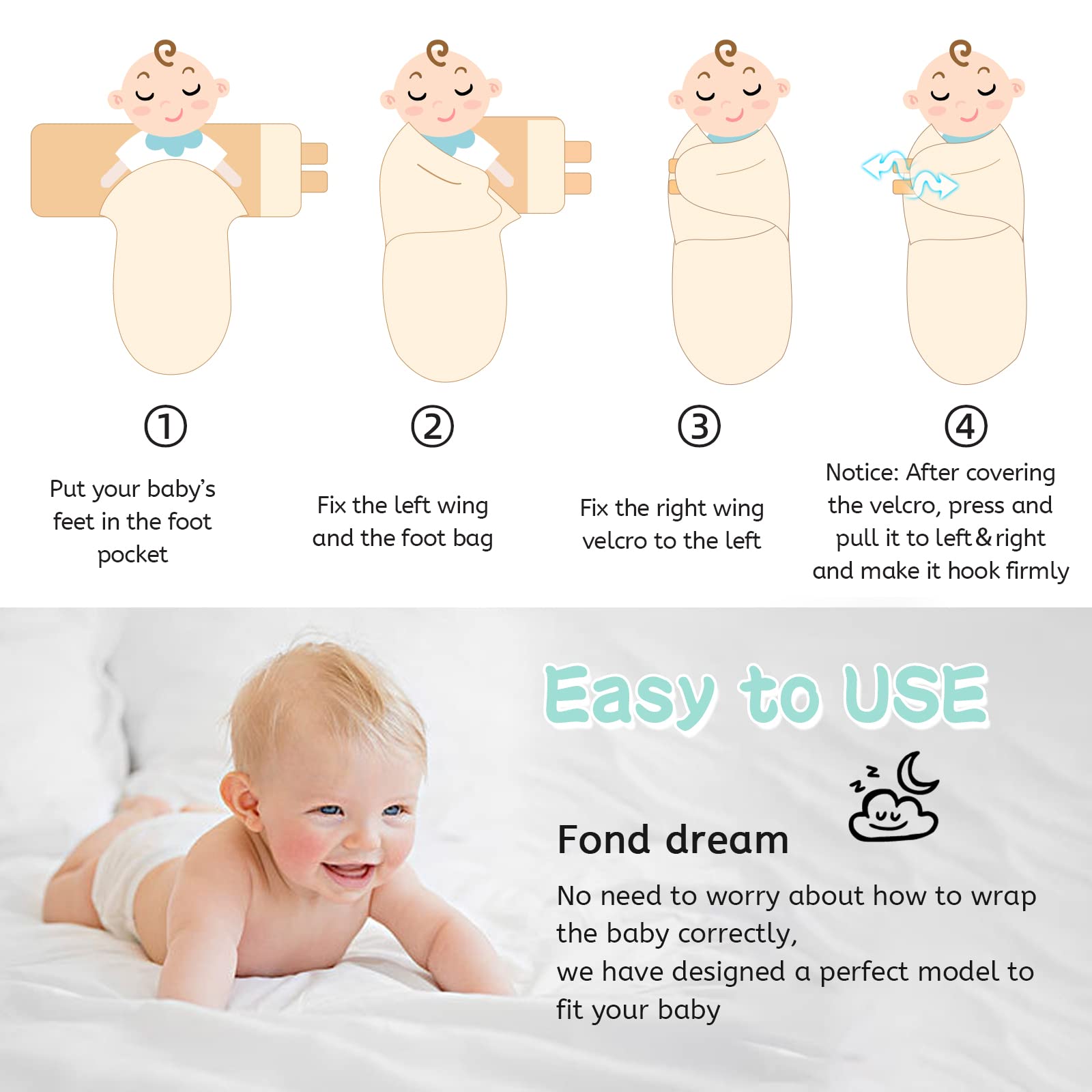 LAT LEE AND TOWN newborn-friendly sleep bag promotes a cozy, secure rest