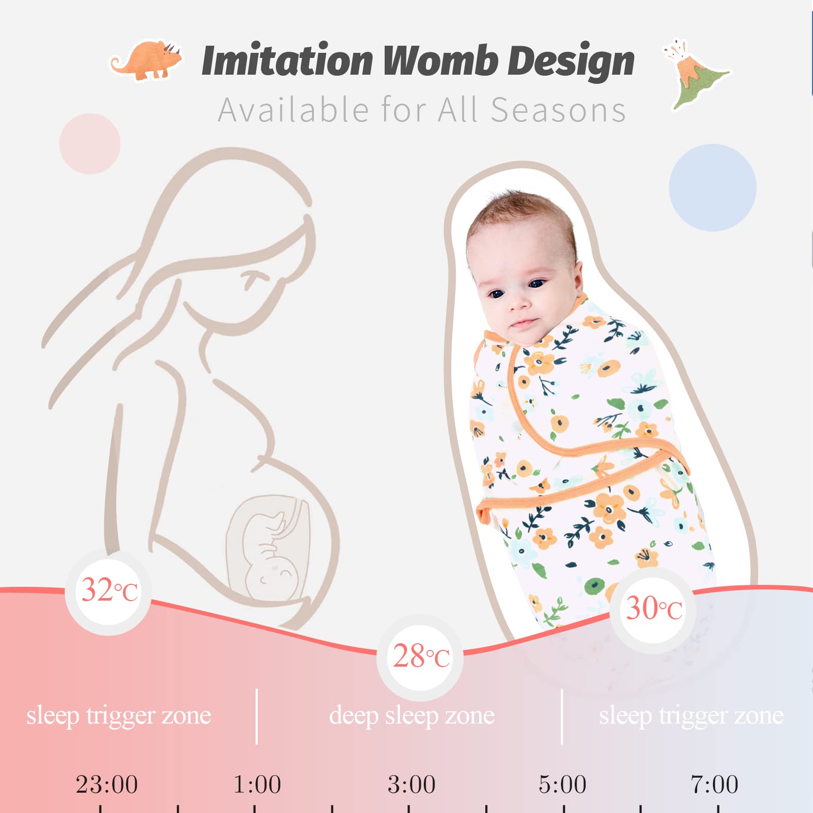 LAT LEE AND TOWN secure-fastening provides snug, adjustable swaddling