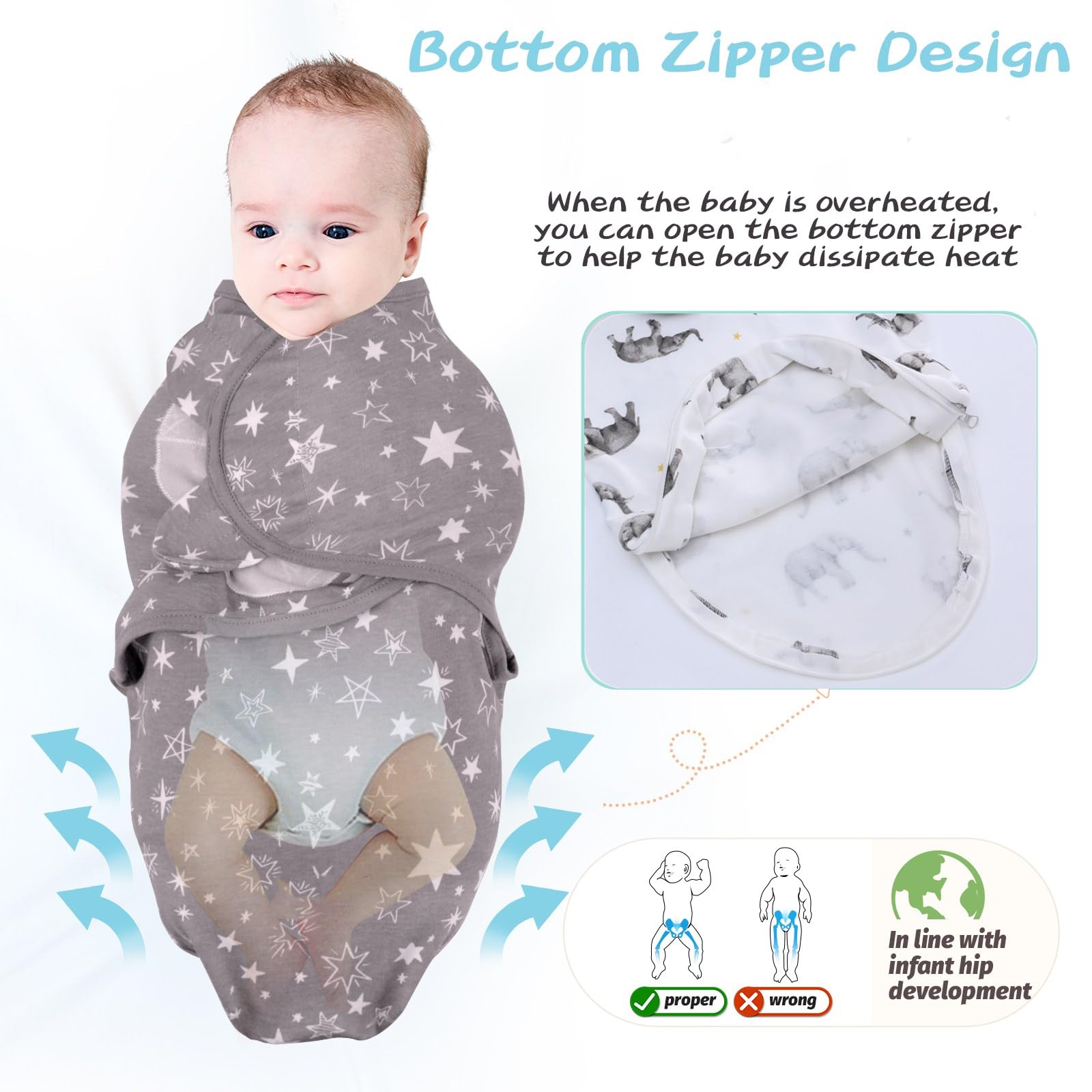 LAT LEE AND TOWN 3-pack swaddles in colorful patterns for versatility