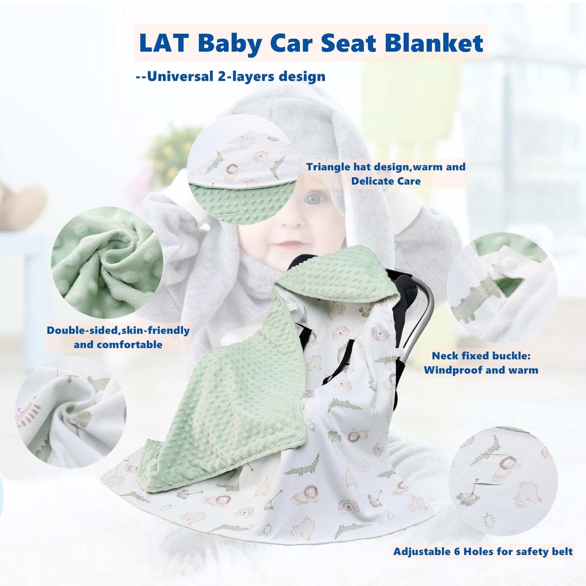 LAT LEE AND TOWN windproof hood keeps baby heads warm during outdoor trips.
