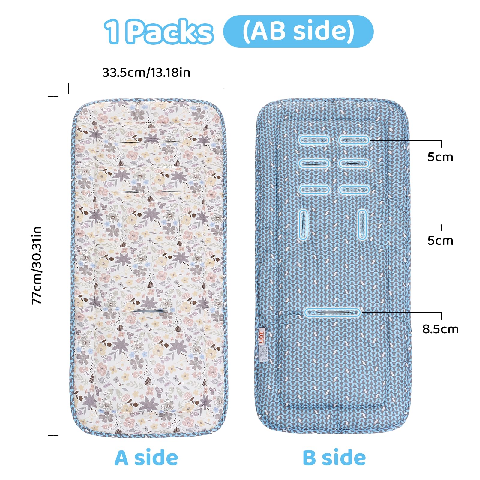 LAT LEE AND TOWN stroller cushion reversible patterns for seasonal versatility