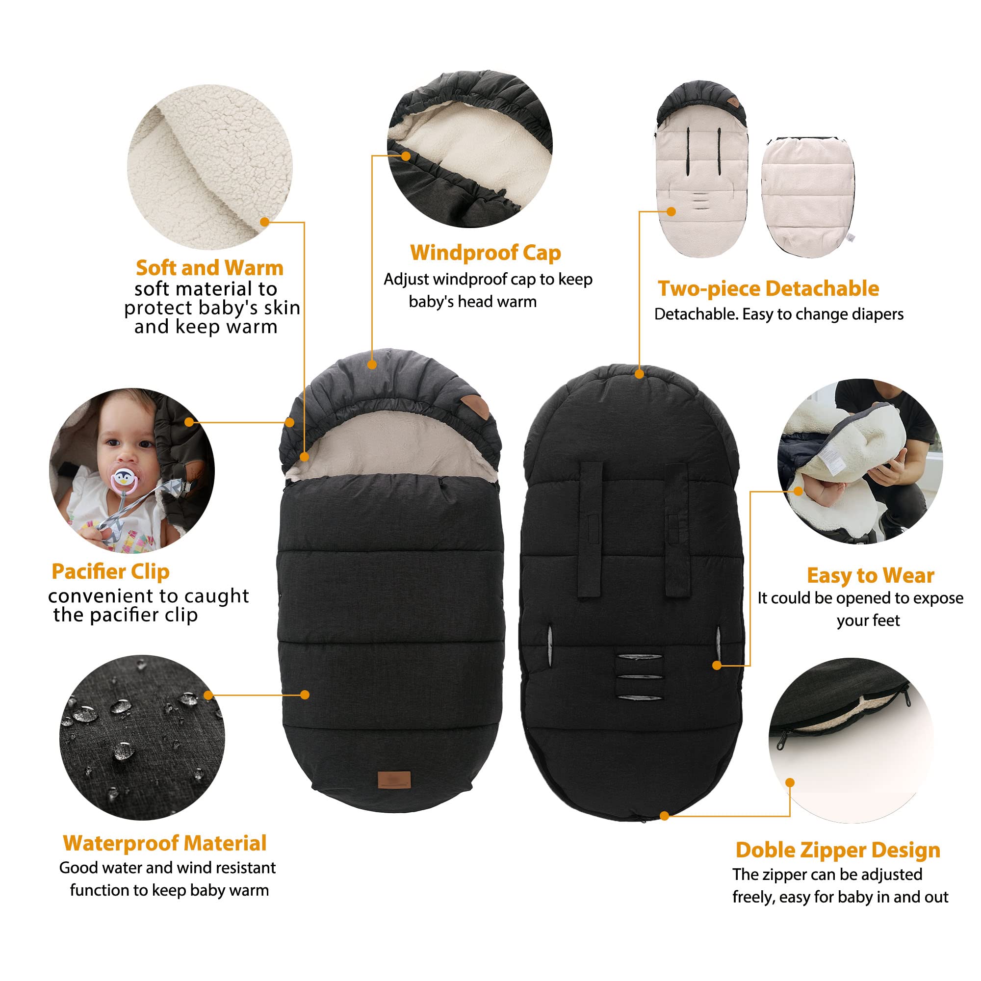LAT Baby Warm Bunting Bag zipper pull design for quick diaper changes