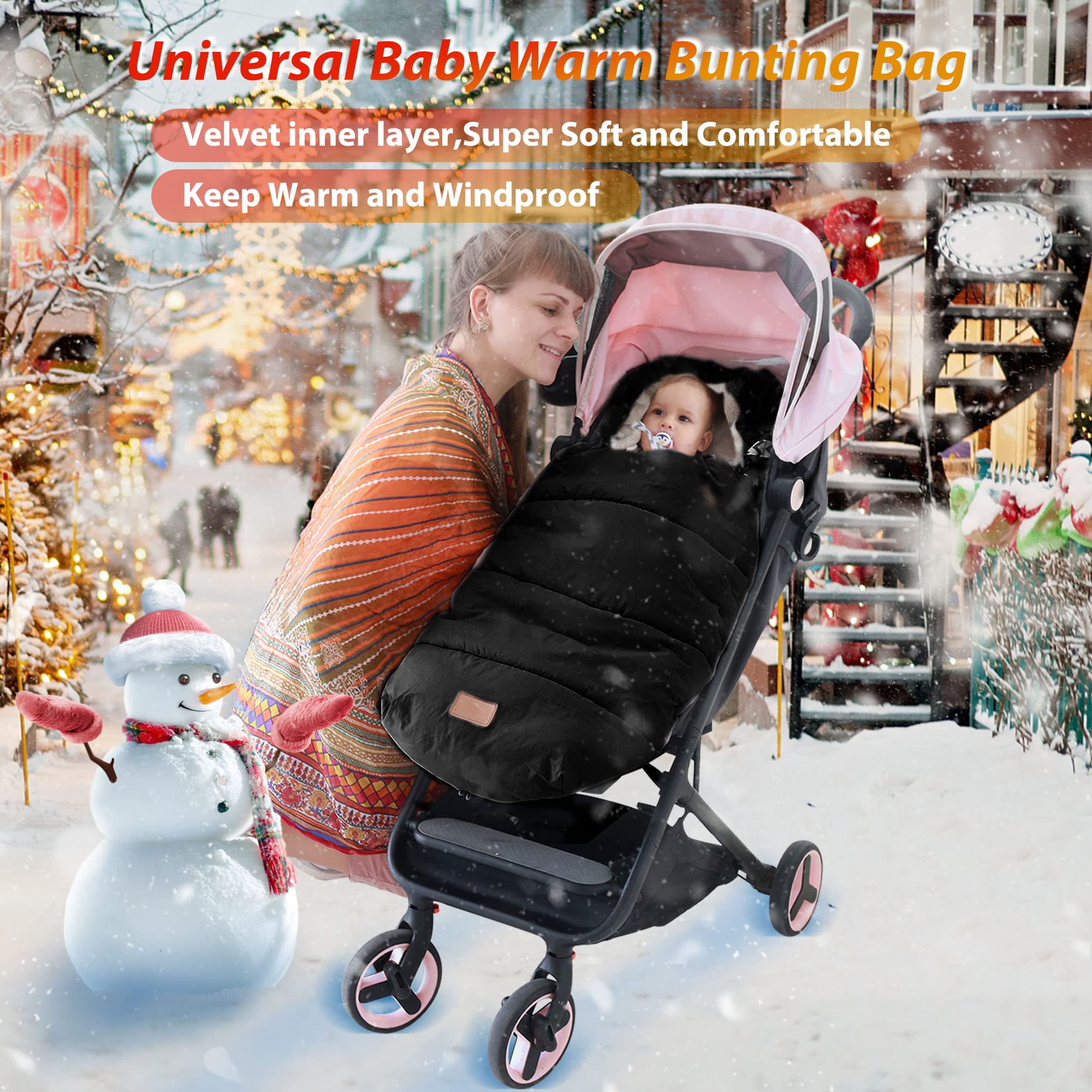LAT Baby Warm Bunting Bag safety with five harness slots for universal stroller belts