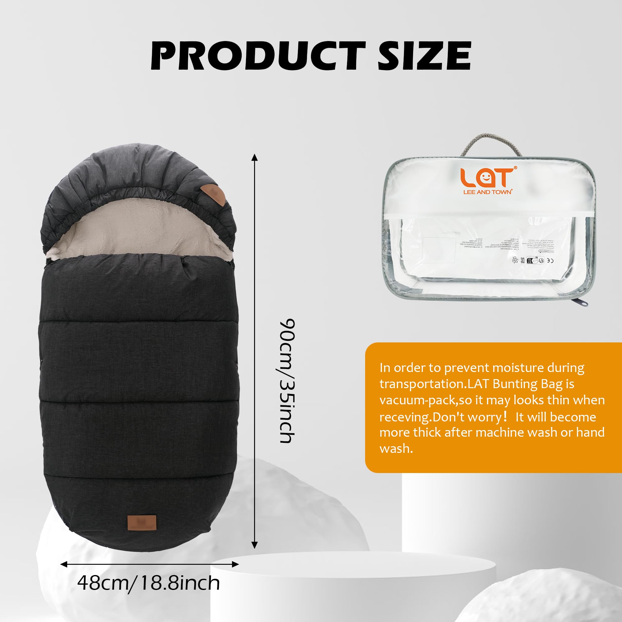 LAT Baby Warm Bunting Bag top view showing drawstring hood for cold-weather warmth