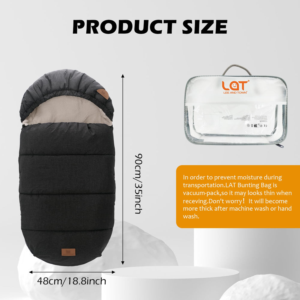LAT Baby Warm Bunting Bag top view showing drawstring hood for cold-weather warmth