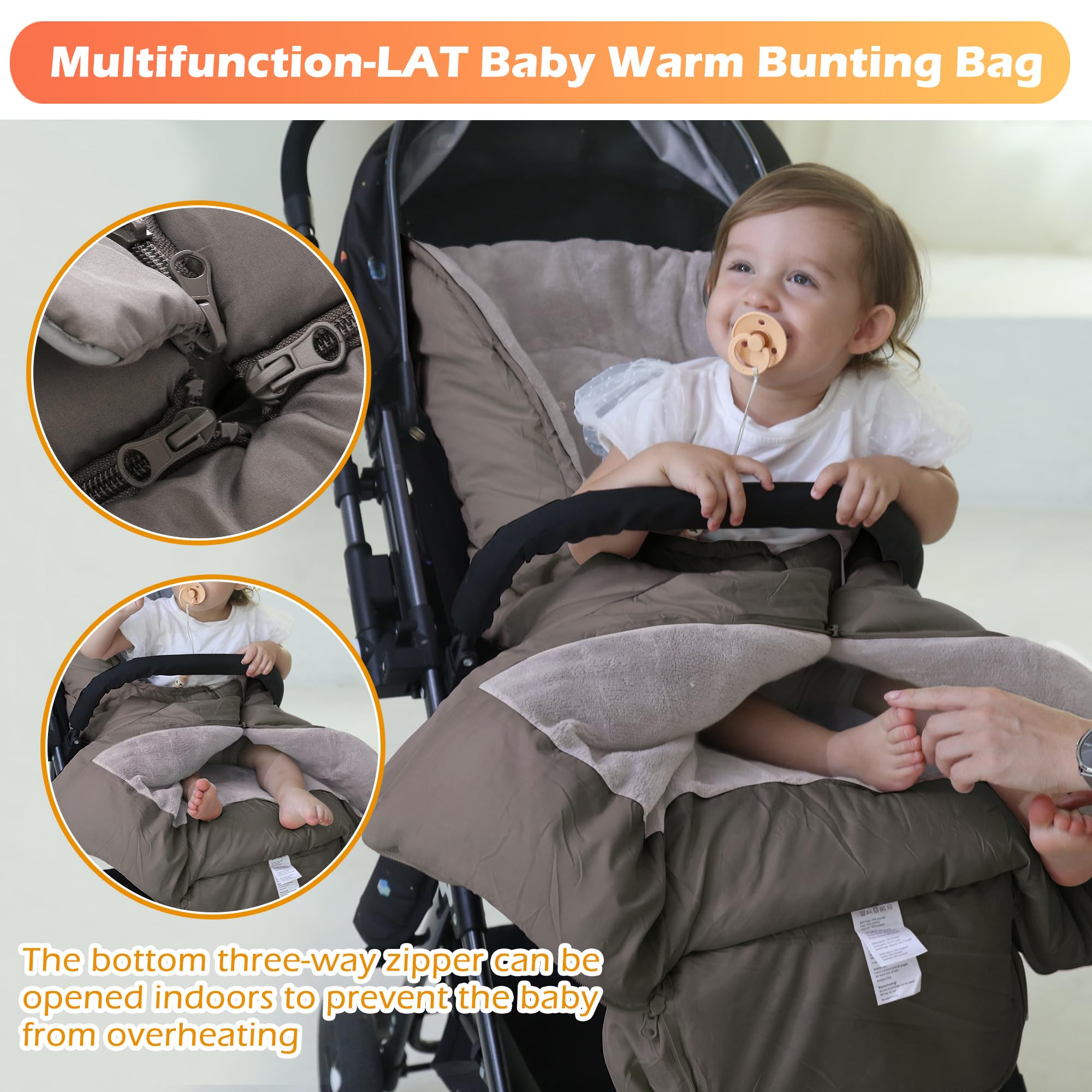LAT Baby Warm Bunting Bag bottom-velcro wind-block detail