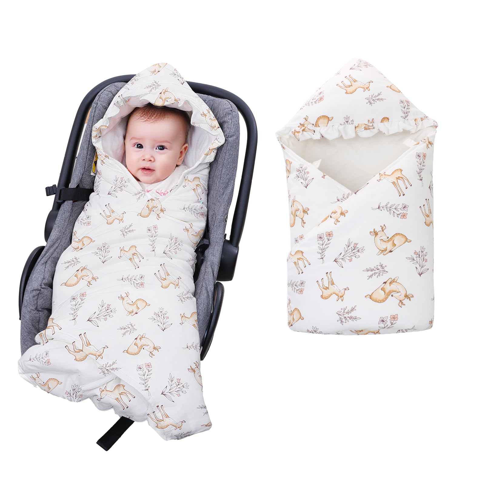 LAT LEE AND TOWN deer-flowers blanket front view for cozy winter outings
