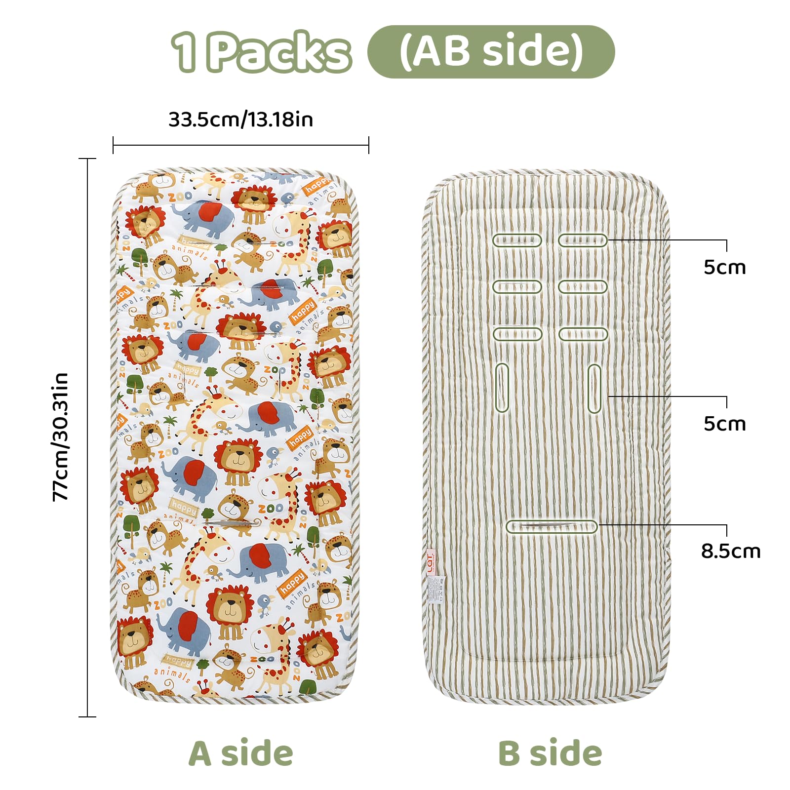 LAT LEE AND TOWN Happy Zoo stroller cushion back pattern adds plush comfort on long walks