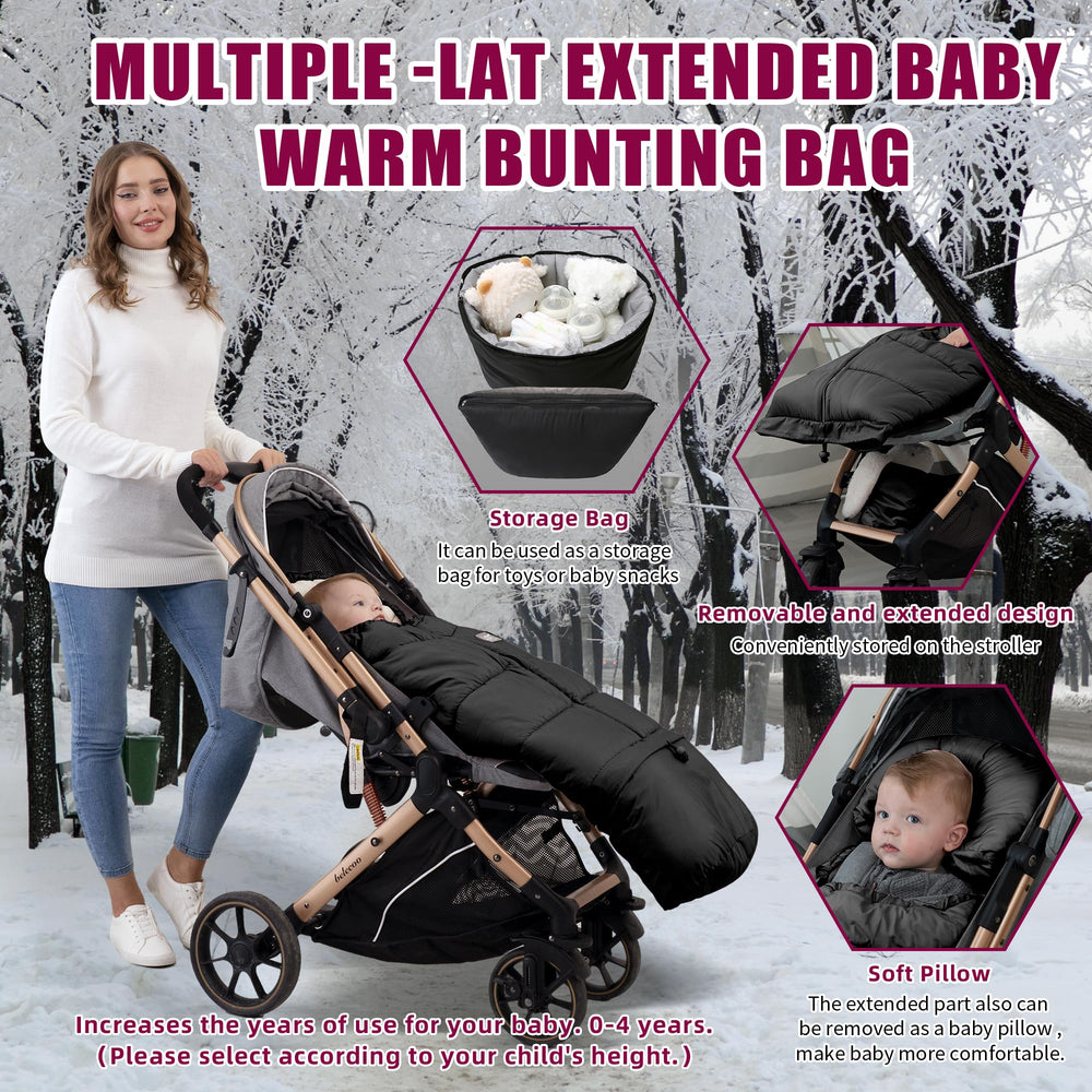 LAT Baby Warm Bunting Bag Harness Slots emphasizes five-point belt compatibility