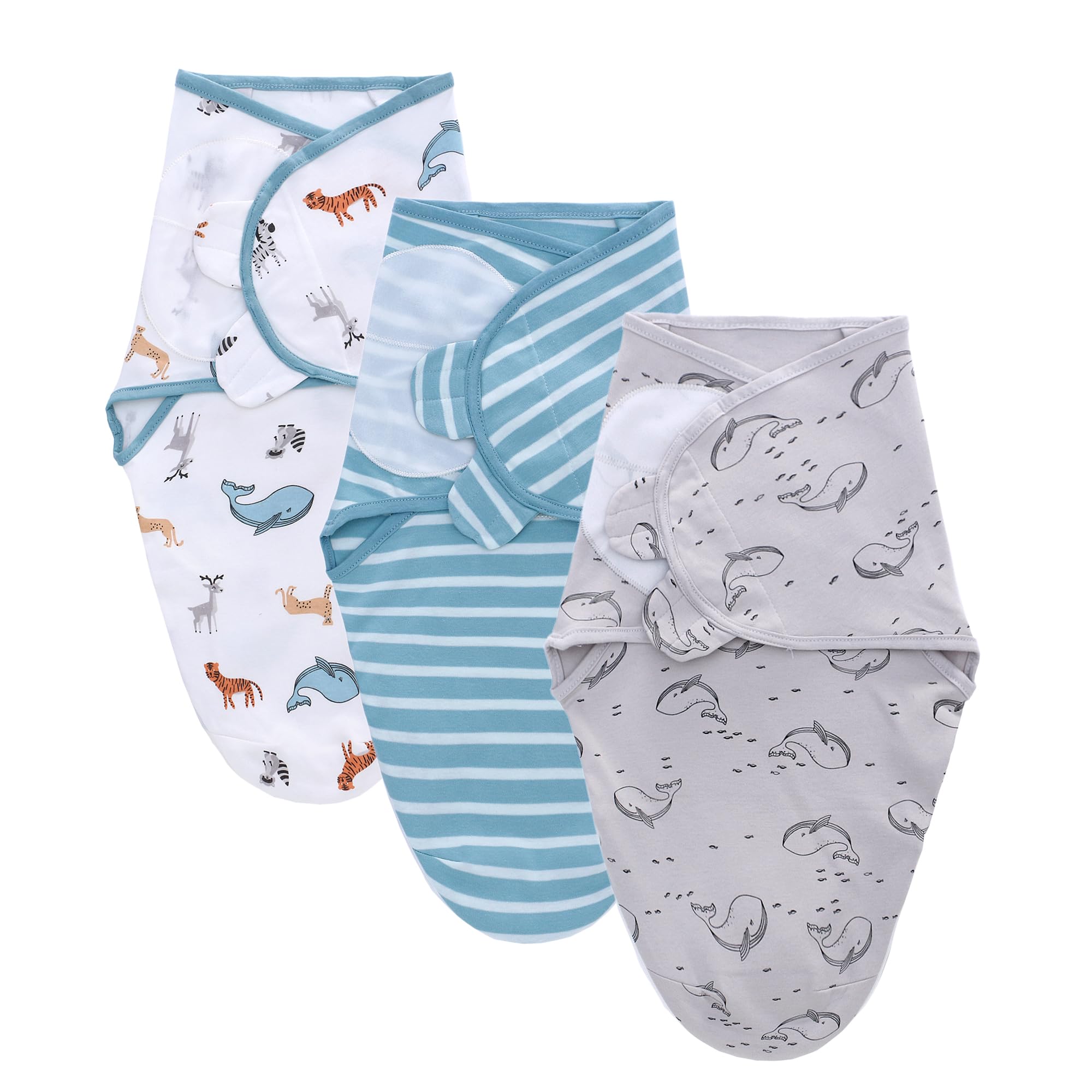 LAT LEE AND TOWN swaddle with zip in blue whales design, easy diaper changes