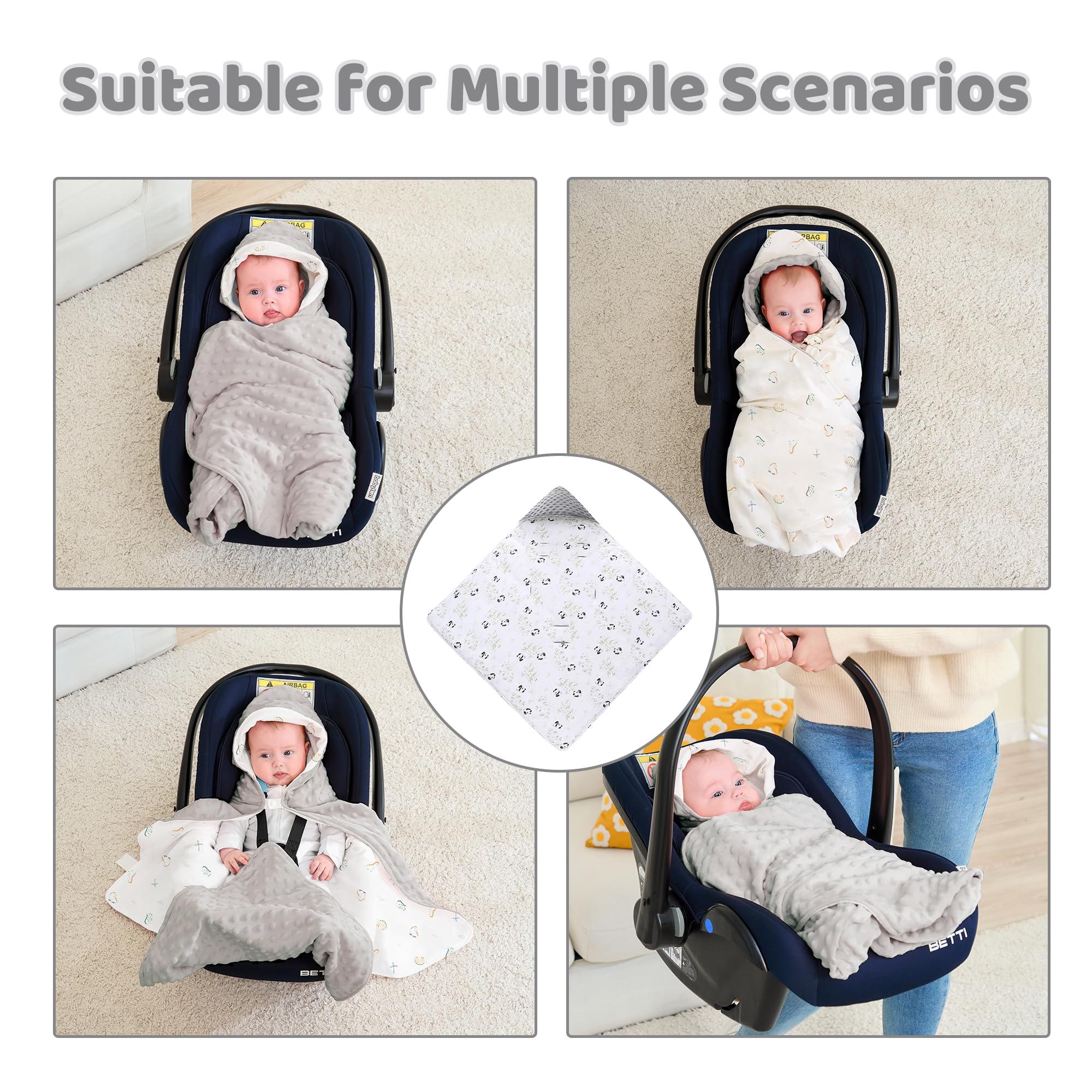 LAT LEE AND TOWN winter car seat blanket dinosaur-gray outer for cozy warmth