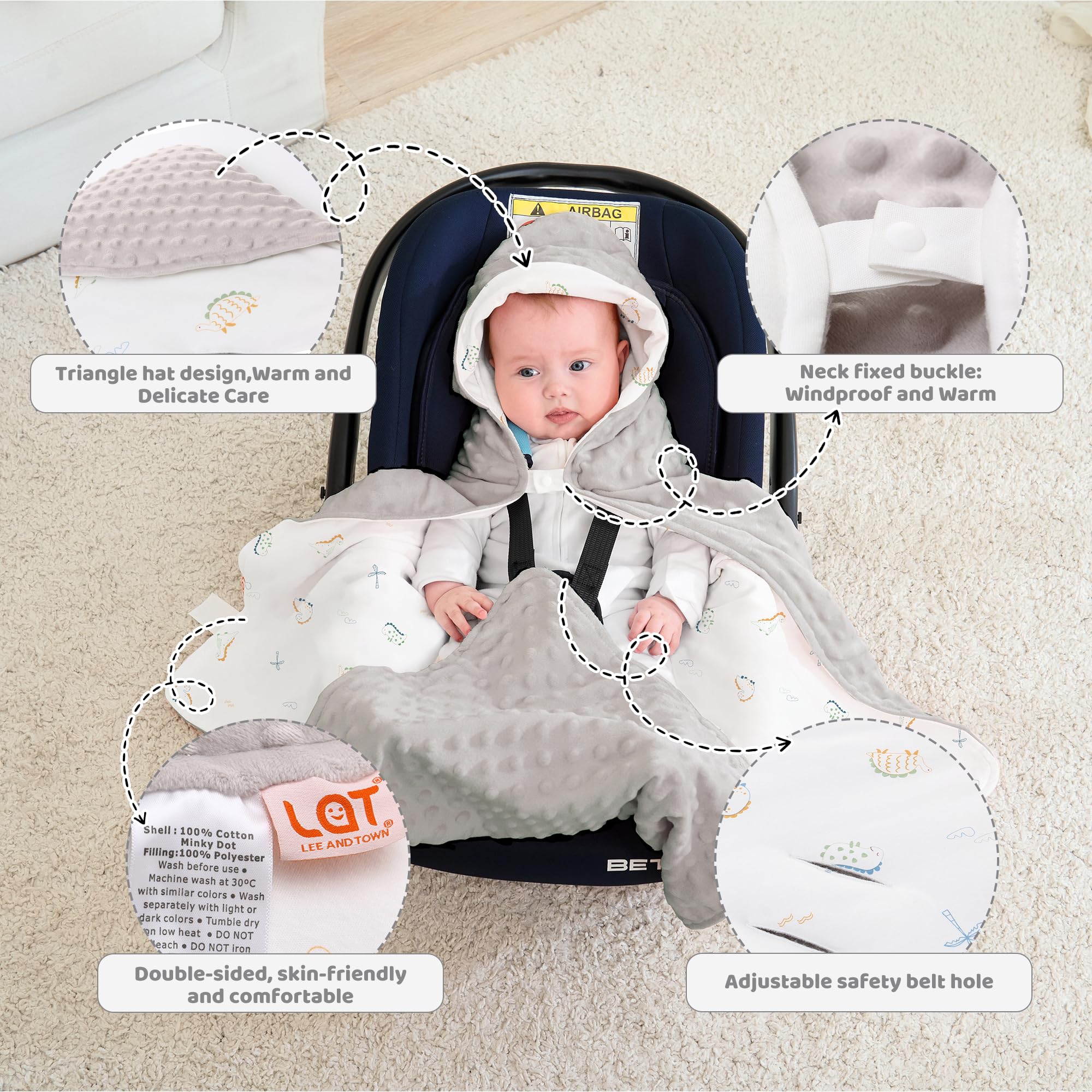 LAT LEE AND TOWN winter car seat blanket inner bean velvet texture for gentle touch