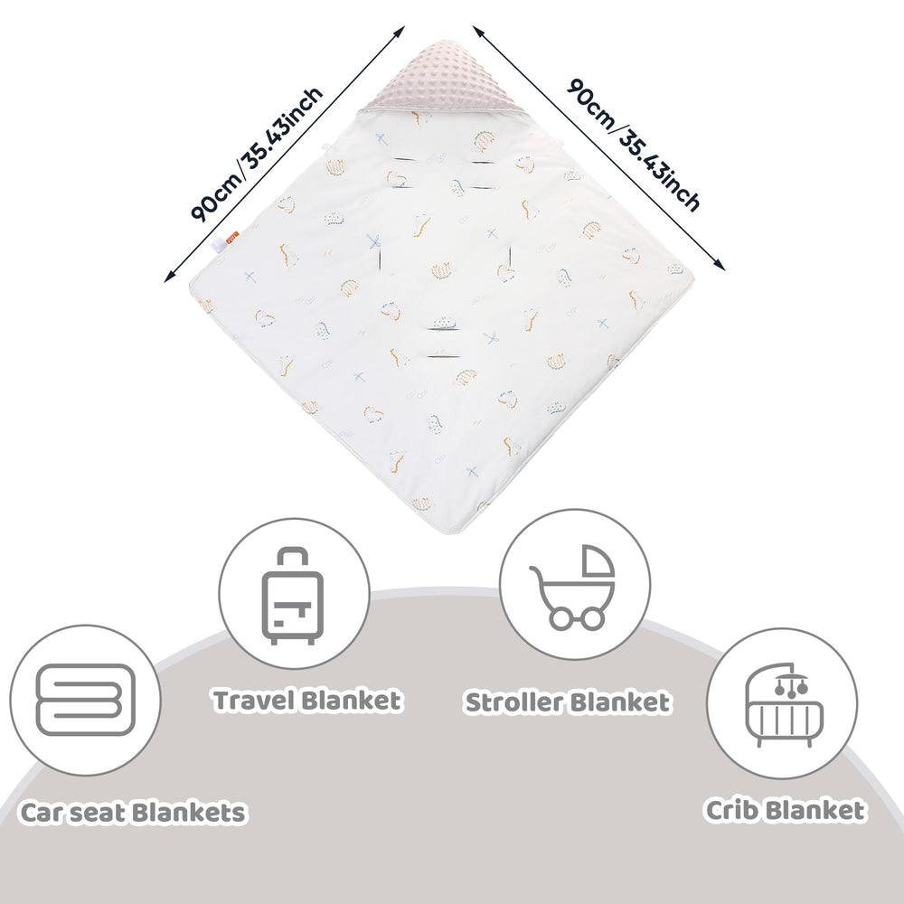 LAT LEE AND TOWN winter car seat blanket on stroller showing universal fit