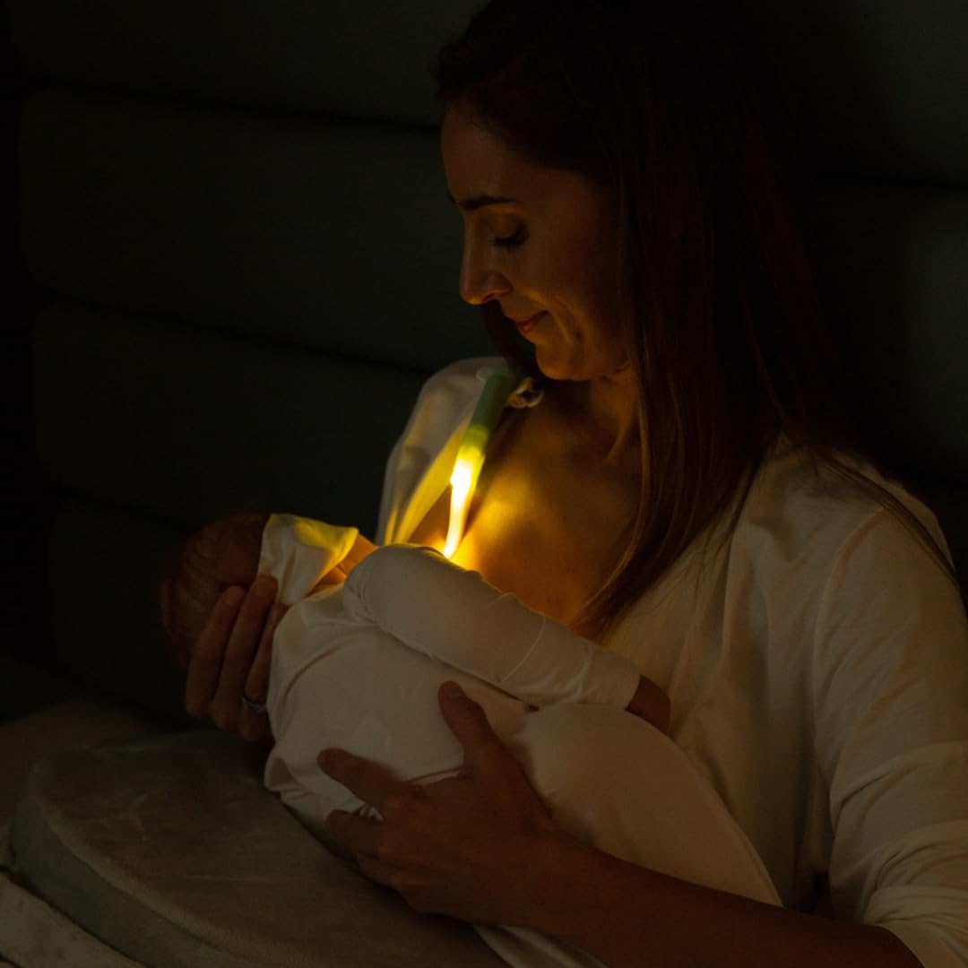 LatchLight amber glow minimizes blue disruption to melatonin during night feeds.