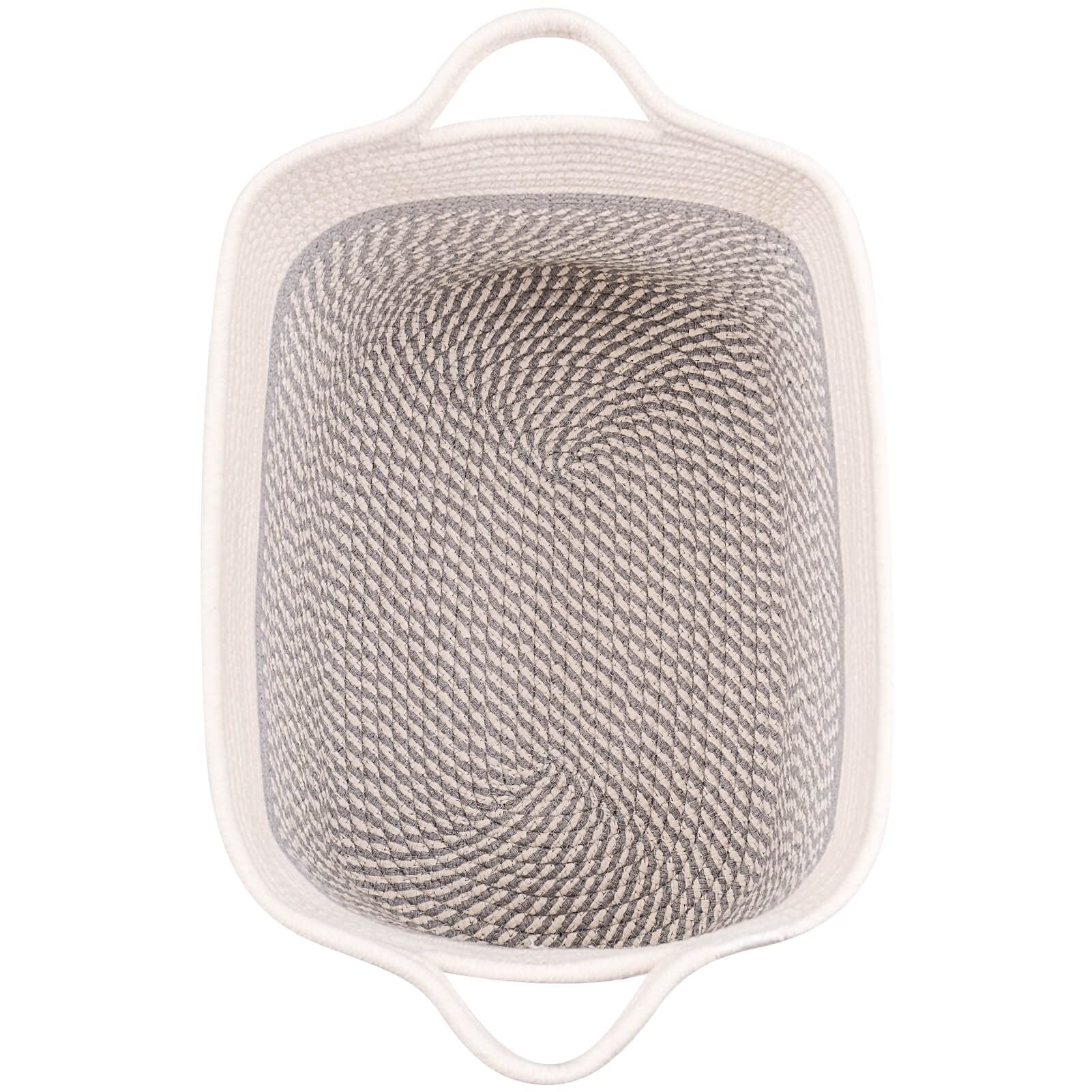 Laughbird fabric-storage white-gray basket keeps linens tidy.