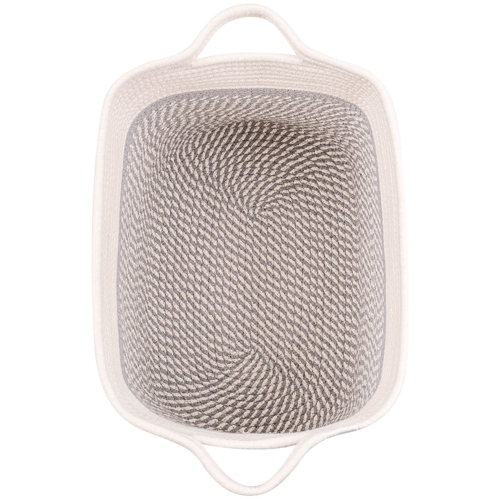 Laughbird fabric-storage white-gray basket keeps linens tidy.