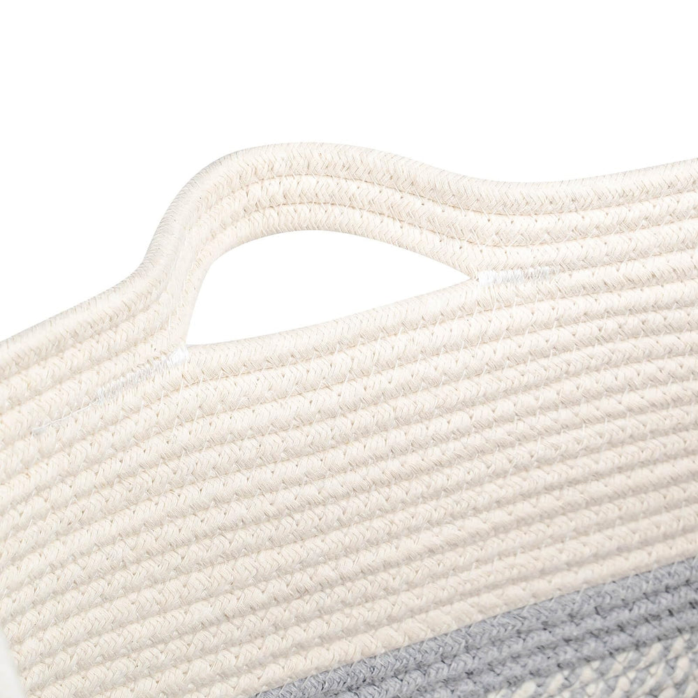 Laughbird rope laundry bin with handles for easy transport.