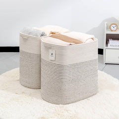 Laughbird cotton rope weave detail highlights durable construction ideal for blankets, toys, or laundry.