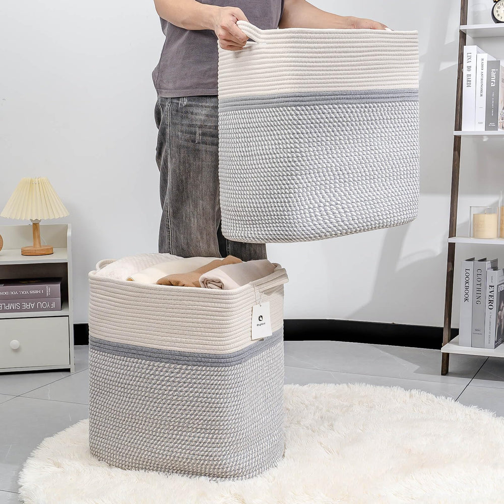 Laughbird storage baskets closeup of cotton rope weave highlights durable handwoven texture.