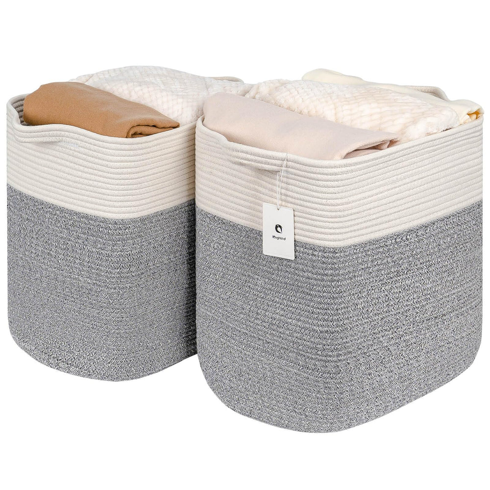 laughbird storage baskets silver gray front view with sturdy handles for easy organization