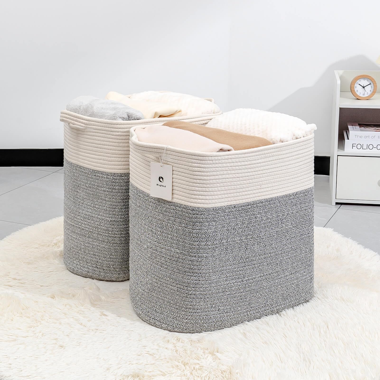 laughbird storage baskets silver gray top view highlighting tall rectangle design for shelves