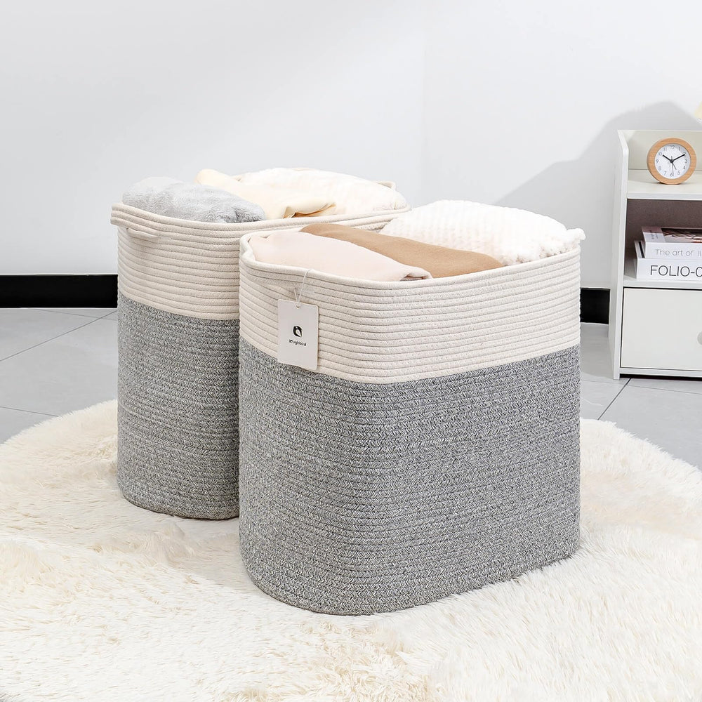 laughbird storage baskets silver gray top view highlighting tall rectangle design for shelves