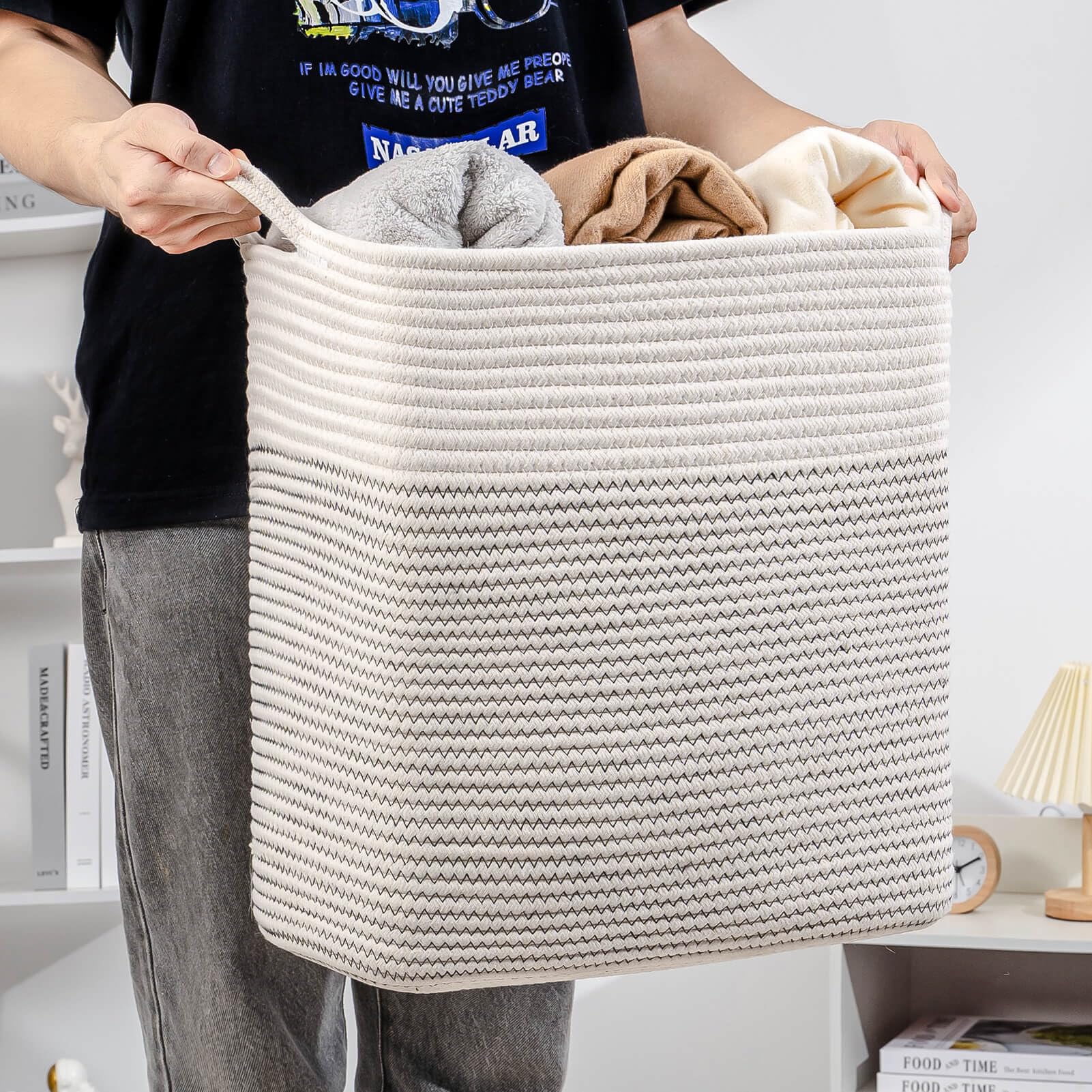 laughbird woven basket with handle fabric storage for clothes and linens