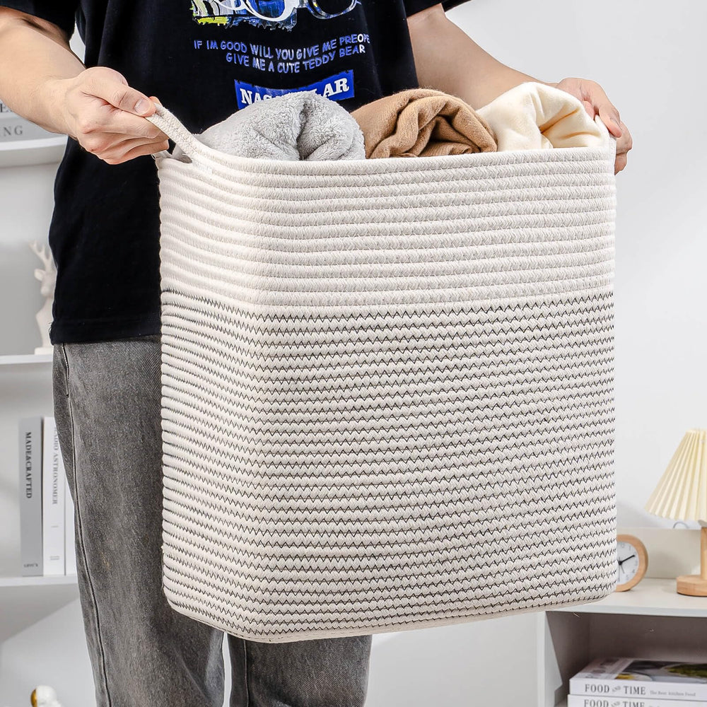 laughbird woven basket with handle fabric storage for clothes and linens