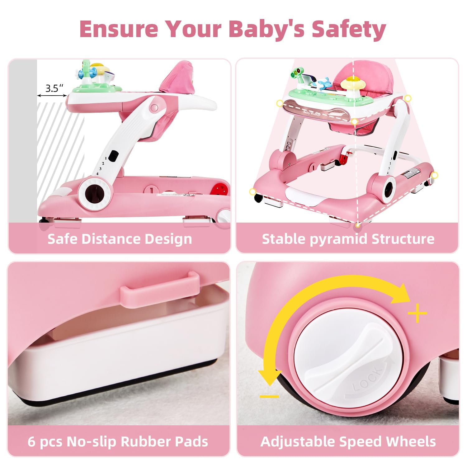 LAUJIA 5-in-1 baby walker bouncer mode pink promotes gentle, playful movement