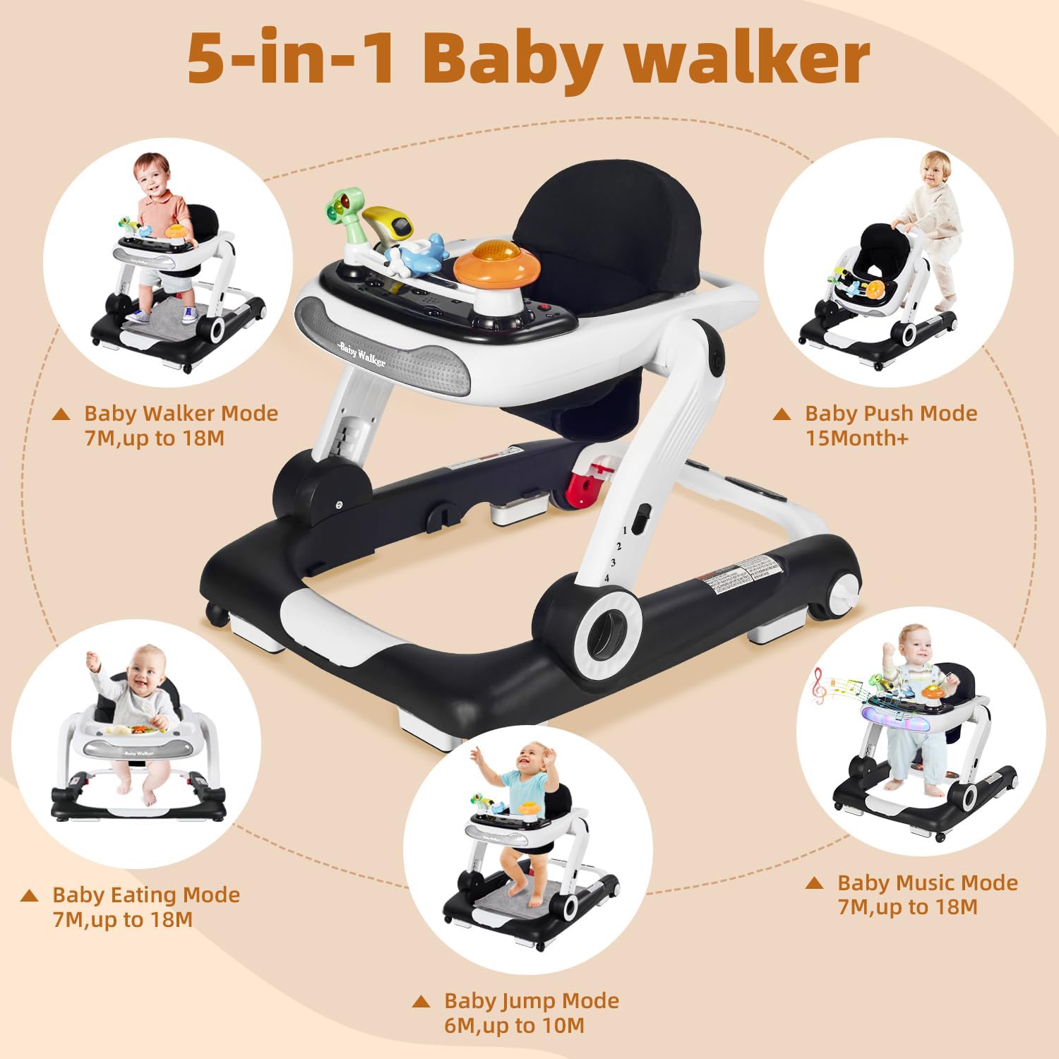 LAUJIA 5-in-1 walker music-sensory mode sparks early auditory exploration.