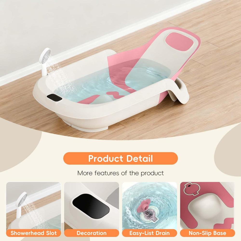 LAUJIA adjustable support rod keeps baby secure during baths.