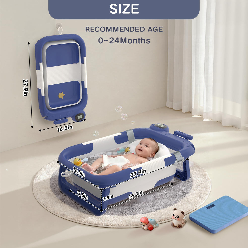 LAUJIA astronaut-blue collapsible-baby-bathtub in-use for on-the-go baths